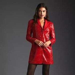 NWT Anthropologie Maeve Red Sequin Blazer Deess